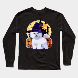 Bichon Frise Witch Happy Halloween Dog Long Sleeve T-Shirt